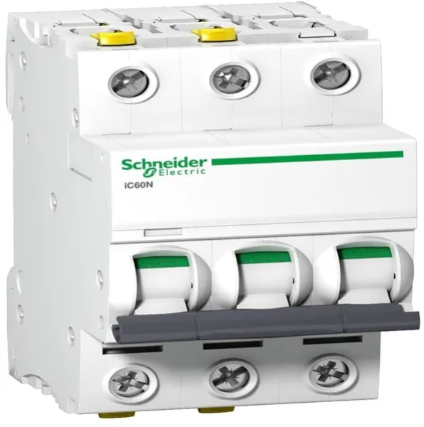 Schneider Electric Acti9 iC60N 3P 32A Dubbel terminal C-karakteristik 6/10kA 230V Bredd 54mm